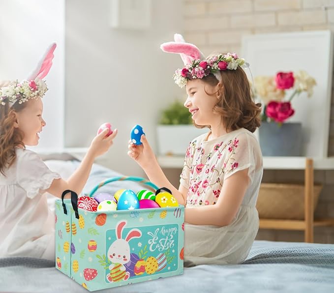 TIBAOLOVER Rectangular Easter Basket Baby Storage Basket Cute Kids Toy Storage Bin Organizer Shelf Book Basket Room Decor(Happy Easter)