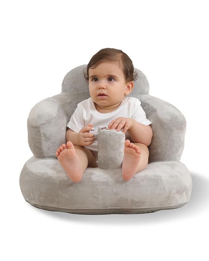 AGITVPS Velvet-Covered Inflatable Baby Seat with Built-in Pump | A Supportive Bumbo Seat for Babies 3-36 Months | Perfect for Learning to Sit, Feeding, Floor Time & Camping (Velvet Pillar-Gray)