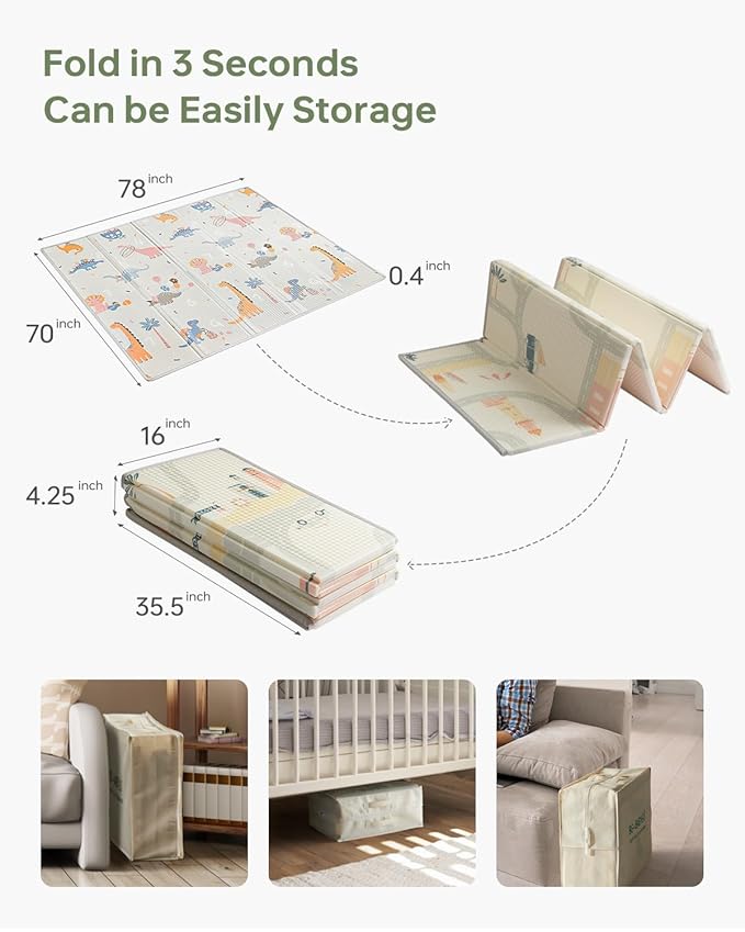 BG-BABYGO Baby Play Mat Foldable Baby Floor Play Mat X-Large Soft Foam Playmat for Babies Reversible Waterproof Padded Baby Girl Play Mat Portable Thick Crawling Mat for Indoor Outdoor