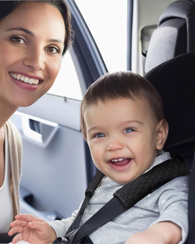 Car Seat Belt Pads 2 Pack for Baby Kids, Soft Reversible Car Seat Shoulder Strap Cover Pads, Seat Neck Strap Covers for Stroller, Carrier, Pushchair - Black