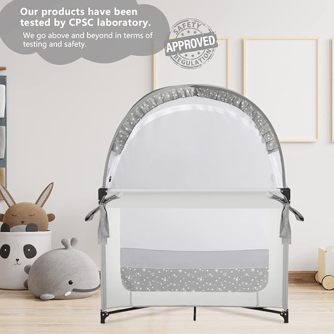 L RUNNZER Pack and Play Tent, Crib Tent to Stop Baby from Climbing Out, Baby Safety Tent Cover for Pack N Play, Mini Cribs & Playpen, Pop Up Crib Net Against Falls (39.6" L x 27.6" W x 49.2" H)