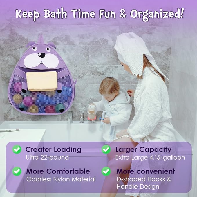 Baby Bath Toy Organizer, Mesh Shower Caddy with Suction Cups, Kids Bathroom Accessories Storage