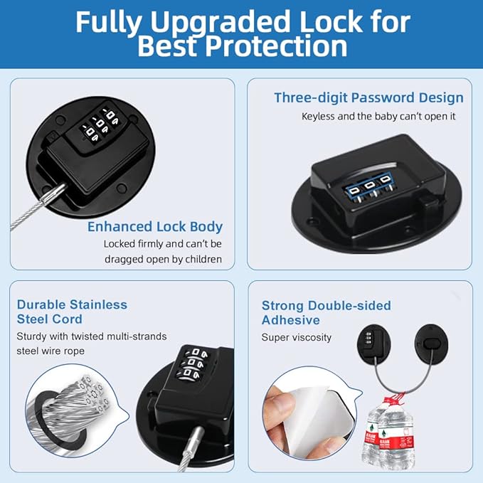 AOSITE Keyless Digital Lock - Multi-Purpose Child Proof Latches for Refrigerator, Freezer, Cabinet, Drawer & Wardrobe, No-Drill Adhesive Safety Lock with Combination Code (1Pack Black)