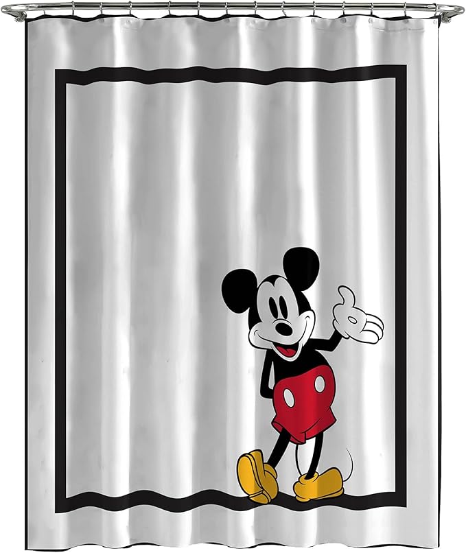 Jay Franco Disney Mickey Mouse Fabric Shower Curtain - Kids Classic Black and White Bathroom Décor