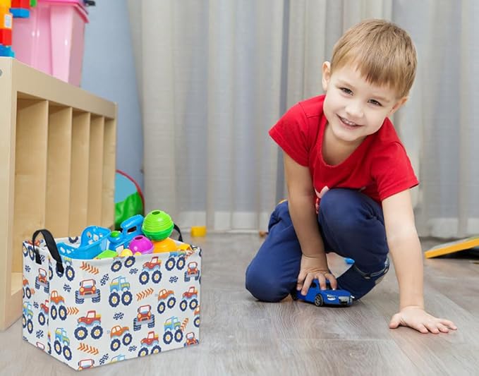 TIBAOLOVER Rectangular Monster Truck Basket for Kids Baby Storage Basket Cute Toy Storage Bin Organizer Shelf Book Truck Room Decor(Monster Truck)