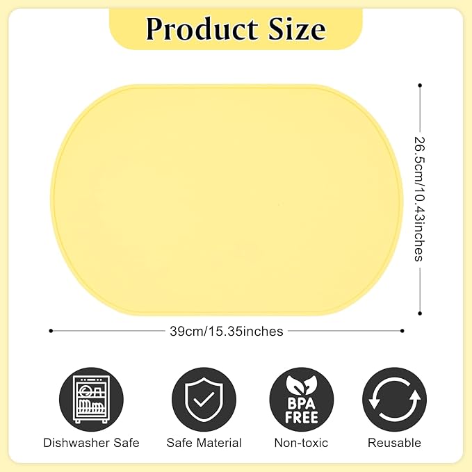 yuuzue Silicone Placemat Set of 4, Heat Resistant Placemats for Dinning Table, Reusable Portable Kids Baby Placemats, Waterproof Stain-Proof Toddler Food Mats, Easy to Clean Silicone Mat Oval Placemat