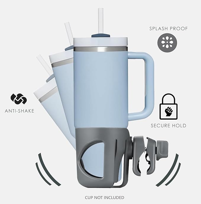 New Stroller Cup Holder for Stanley Quencher H2.0 (30 & 40 Oz. Models), Also Compatible with Stanley IceFlow (20 & 30 Oz. Models) - Gray