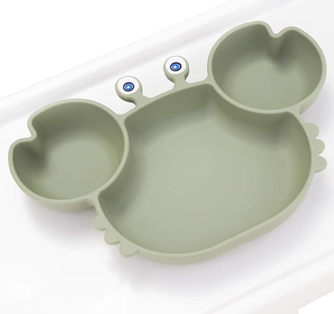 Linowos Silicone Suction Plate for Toddlers - Self Feeding Training Divided Plate Dish and Bowl for Baby and Toddler, Fits for Most Highchairs Trays, BPA Free Microwave Dishwasher Safe
