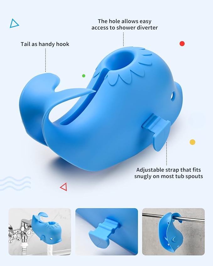Mandoo Faucet Cover Bathtub Baby, Bath Spout Cover for Baby, Bath Faucet Cover for Kids, Tub Spout Cover Bathtub Faucet Cover Kids Safety, Protection Baby Universal Bath Silicone Toys Whale Blue