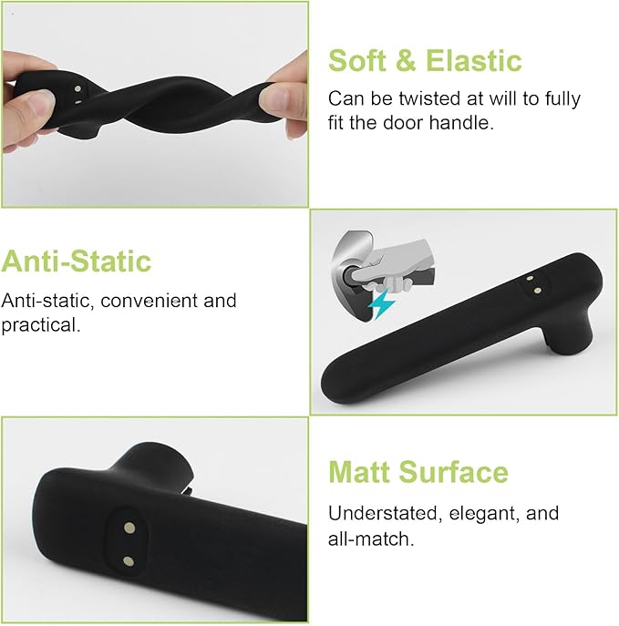 Door Handle Covers, 2Pcs Silicone Handle Gloves Cute Mask Design Safety Doors Knob Cover Anti-Static Knob Protector for Flat Square Door Levers (Black)