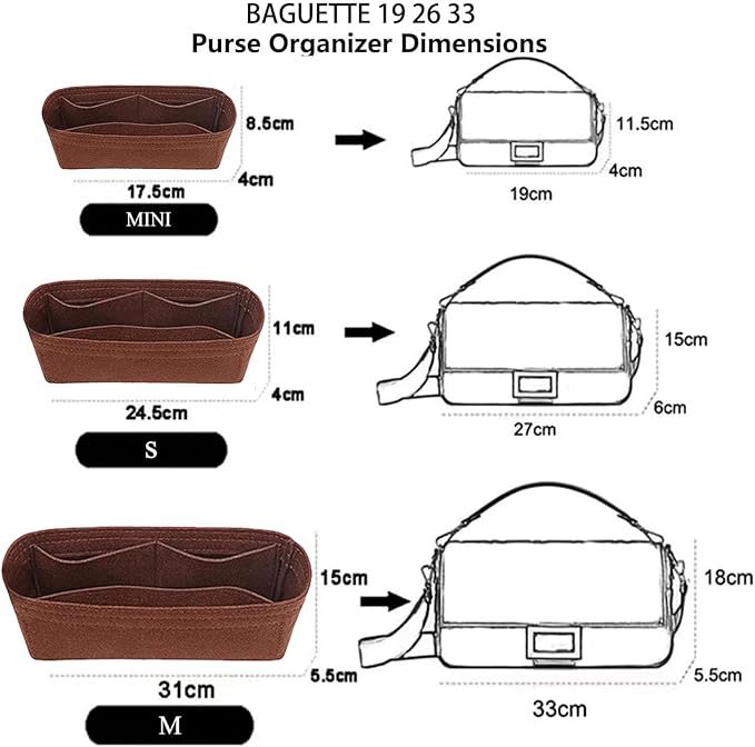 Chispee Softened Felt Purse Organizer Insert for Tote, Baguette, Longchamp Handbags Lightweight Bag Organizer with Multiple Pockets (Coffee, Mini)