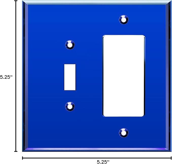 LIDER Reflective Acrylic Combination Wall Plate, Mirrored Double Switch Plate, Combo Toggle Switch and Decorator Outlet Cover, Acrylic Glass, Oversized 2-Gang 5.25" x 5.25", LWP-1131O-ABL, Blue