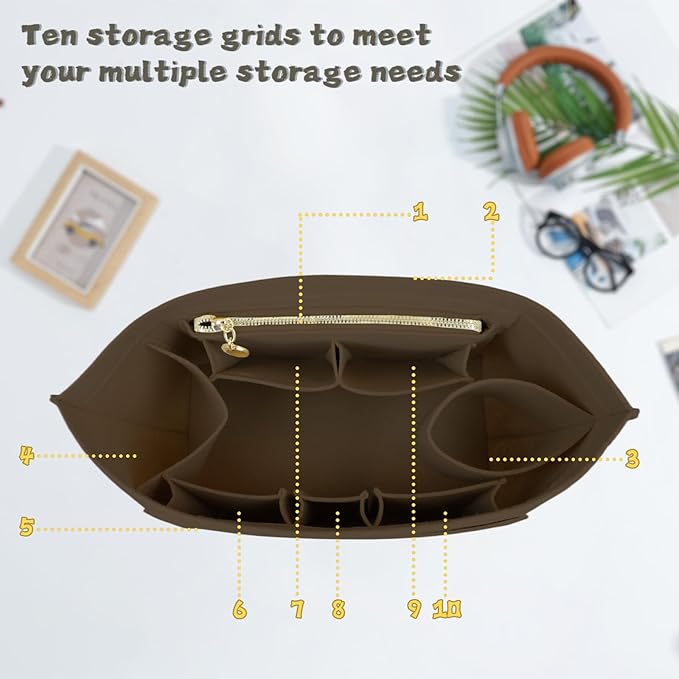Lckaey Purse Organizer For Longchamp Large Purse For Long Champ Le Pliage Insert organizer1012-25Coffee-L