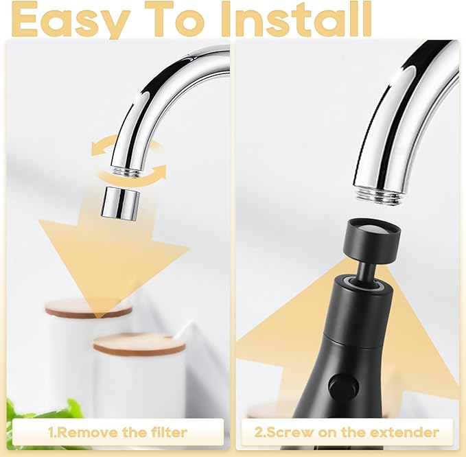 Longing Home 3 Function Sink Faucet Extender, Kitchen Faucet Sprayer Head Replacement, Kitchen Swivel Spray Spout Part Connector,Faucet Sprayer Nozzle, Rotating Robotic Arm Faucet Extension- Black