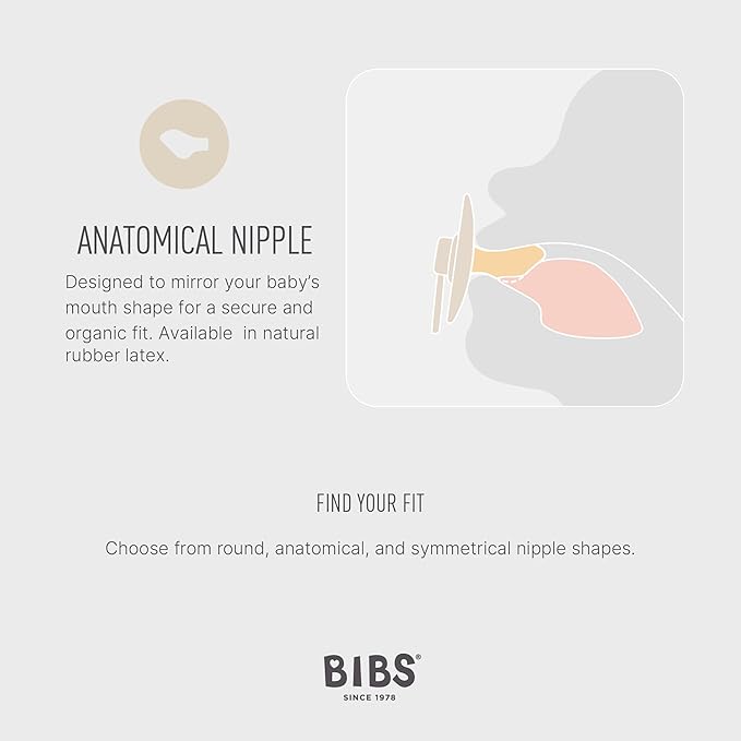 Bibs Colour Pacifier 2-Pack | BPA Free Soother, Round Nipple. Natural Rubber Latex,