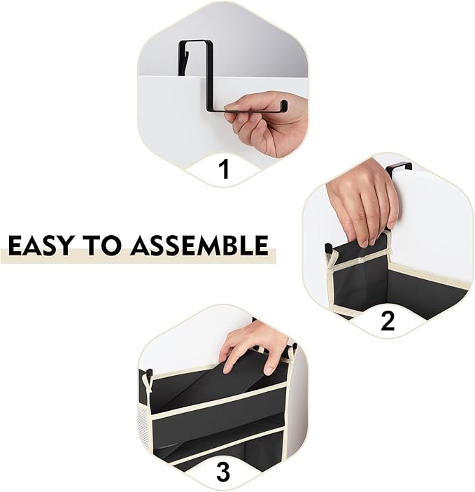 roomtalk 2 Pack Over The Door Hanging Organizer 5-Shelves and 10 Side Pockets, Over The Door Storage for Bathroom and Bedroom, Back of Door Organizers for Kid's Toys (13"x5"x44", Black)