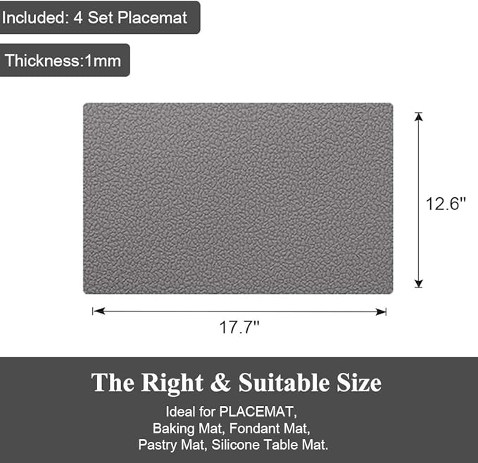 ME.FAN Silicone Placemats [17.7''x12.6''] Heat-Resistant Thicken Non-Slip Tablemats Non-Skid Table Mats Set of 4 (Dark Gary)