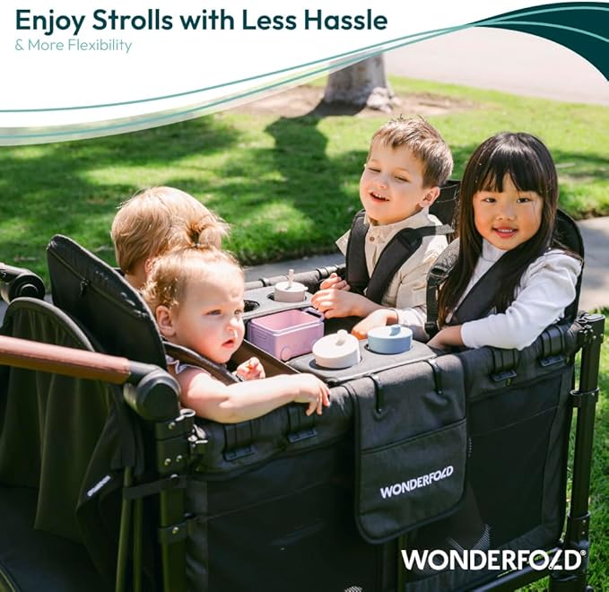 WONDERFOLD Flex Snack Tray for W2 Stroller Wagon with Convertible Cup Holders & Adjustable Sidewalls to Maximize Space, Easy to Install, Easy to Clean