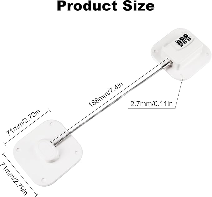 Child Proof Refrigerator Lock, 3 Digit Code Child Proof Fridge Lock for Kids, No Drill Self Adhesive Baby Safety Locks for Oven, Cabinet, Toilet Seat & Furniture, 2 Pack, White