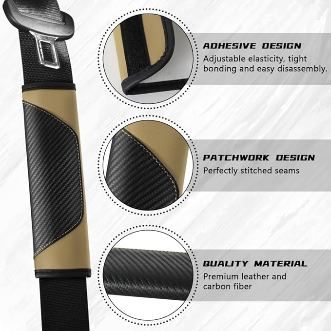2PCS Car Seat Belt Cover Pad, Soft Carbon Fiber Leather Seatbelt Shoulder Protector for a More Comfortable Driving, Universal Safety Belt Strap Cover to Protect Your Neck (Beige)