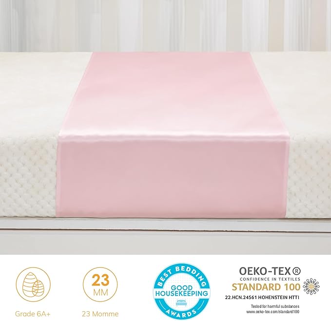 PROMEED 100% Mulberry Silk Crib Sleeve for Baby Hair Loss Prevention, Premium 23 Momme Natural Silk Bassinet Slip for Bassinets/Cradles/Cots/Cribs (Pink)