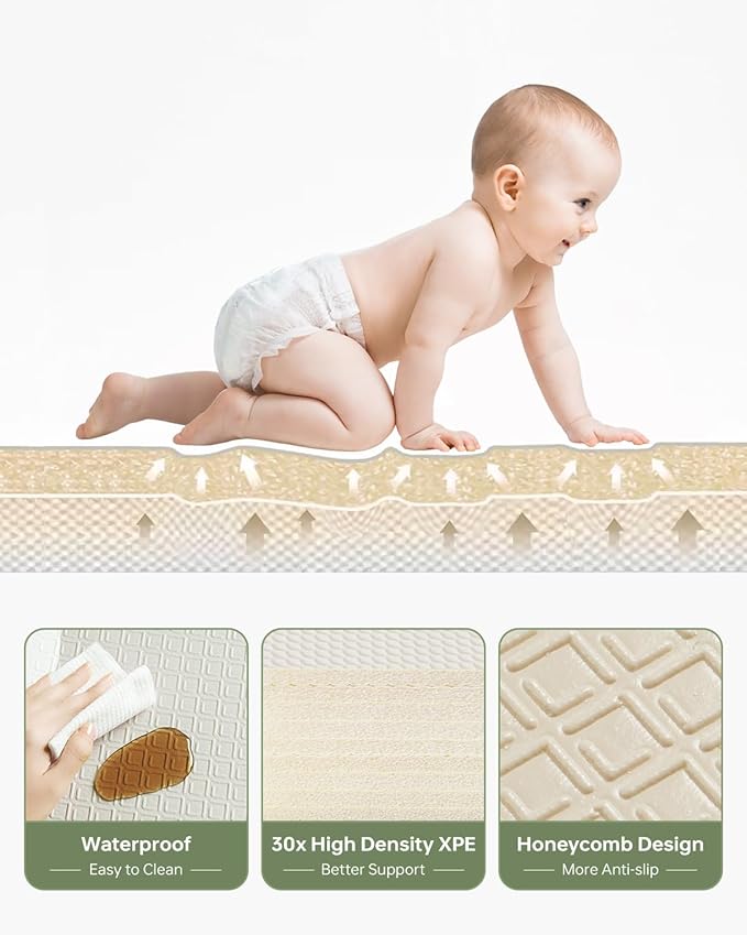 Baby Play Mat, Foldable&Waterproof Baby Play Mat for Floor, Reversible Foam Playmats for Babies Boy and Toddlers Infants, Edge Reinforcement Crawling Mat for Indoor&Outdoor&Travel(50*77*0.4)