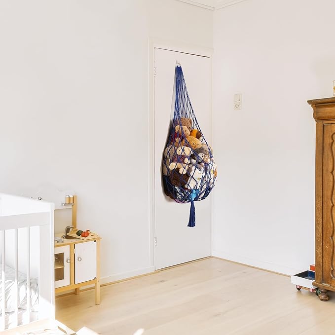 Novel Stuffed Animal Hammock Corner Hanging Net for Stuff Aniaml Storage Macrame Toy Display Plush Toy Holder-Perfect for The Tiny Space Walls (blue, XXL)