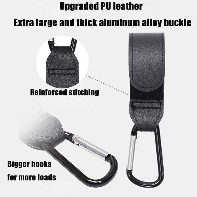 PandaEar 3 Pack Universal Stroller Hooks for Bags, Heavy Duty Stroller Organizer Hooks for Shopping Bags, Purses, Baby Bags, Adjustable Stroller Accessories(Black)