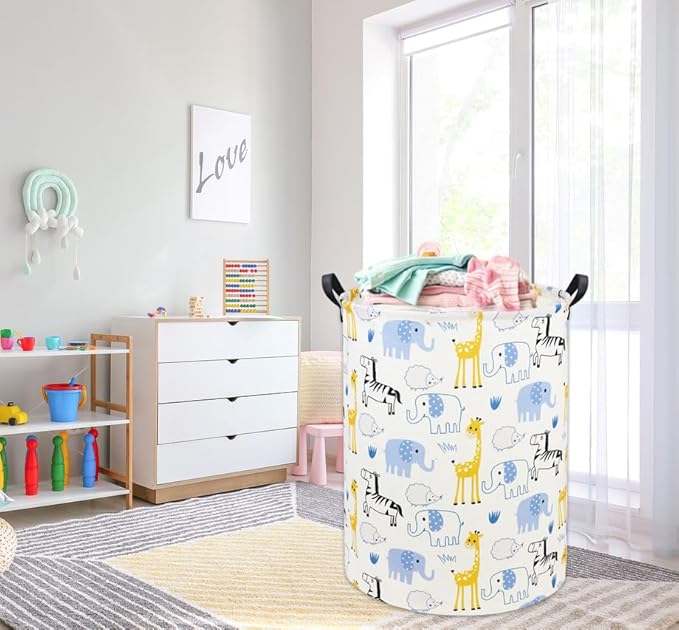 Baby Laundry Basket Baby Hamper for Nursery Girl Kids Hamper Cute Kids Storage Toy Bin Organizer Blue Animal Room Decor for Home(Blue Animal)