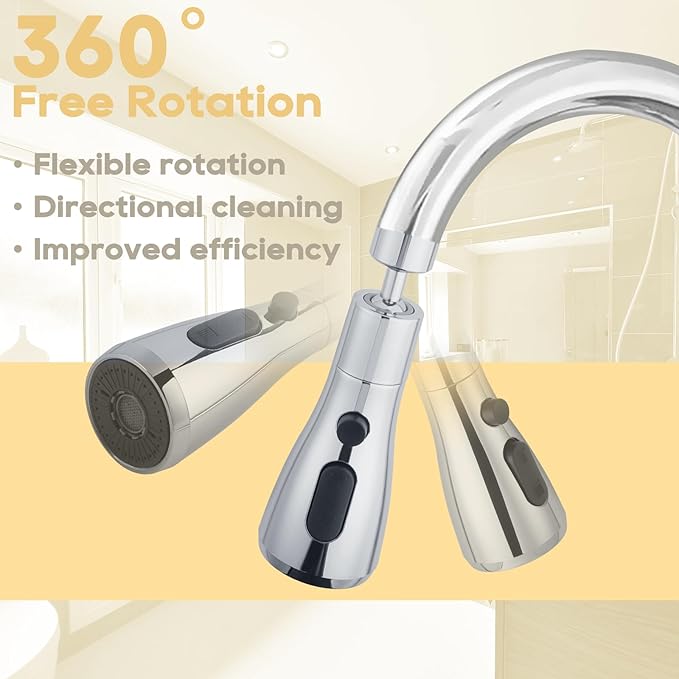 Longing Home 3 Function Sink Extender, Kitchen Faucet Sprayer Head & Swivel Spout Connector - Silver