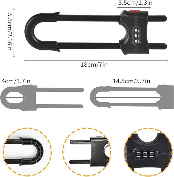 4 Packs Sliding Cabinet Locks, Baby Proofing U-shaped Child Safety Latches Adjustable White Locks For Handles Knobs Drawers - Black