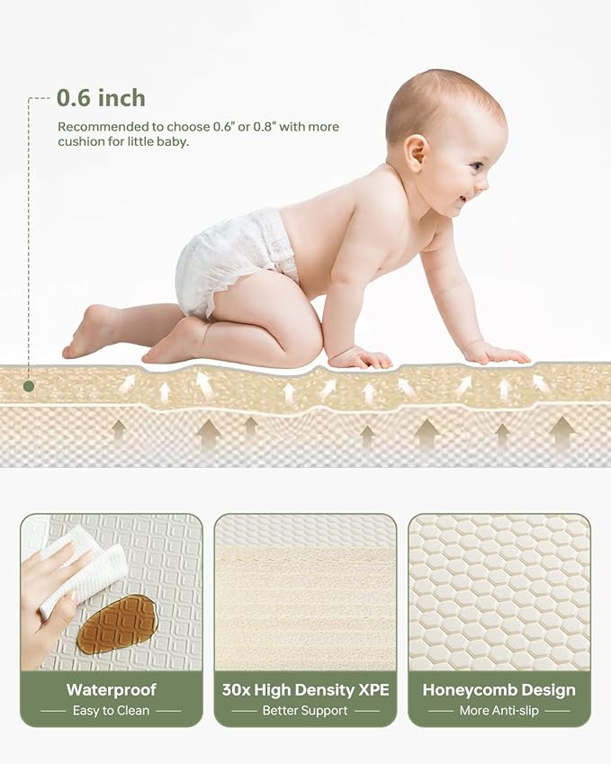 BG-BABYGO Baby Play Mat, 0.6" Foam Thicker Baby Playmats, Large Foldable 78"x70" Play Mat for Babies, Waterproof & Reversible Baby Mat for Floor, Crawling Baby Mat for Indoor&Outdoor&Travel(70*78*0.6)