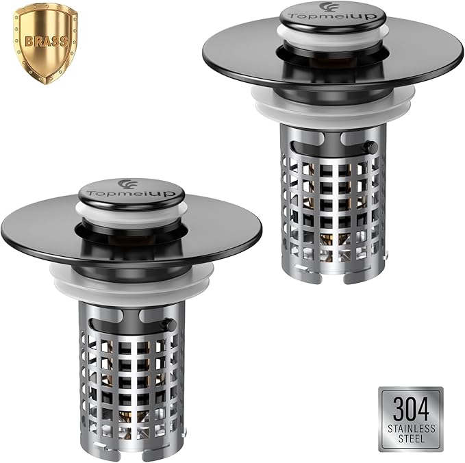 Sink Stopper Hair Catcher(2PCS), Pop-up Sink Drain Strainer with Removable Stainless Steel Strainer Basket Hair Catcher, Bathroom Sink Strainer for Bathroom Sink Stopper Replacement