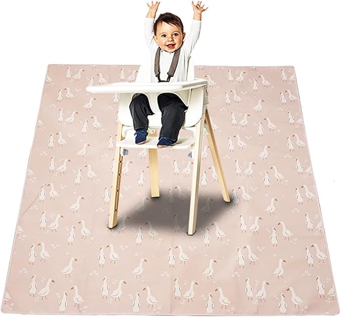 CoolaPeach Splat Mat for Under High Chair/Arts/Crafts, Washable Baby Spill Mat Waterproof Non-Slip Floor Splash Mat, Portable Baby Play Mat and Table Cloth (Goose, 43"x 43")