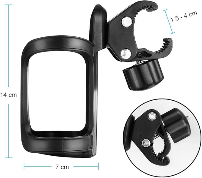 Accmor Stroller Cup Holder with Hook Set, Universal Cup Holder for Uppababy, Nuna, Doona Strollers, 360 ° Rotatable Bottle Holder for Stroller, Bike, Wheelchair, Walker, Scooter, Black