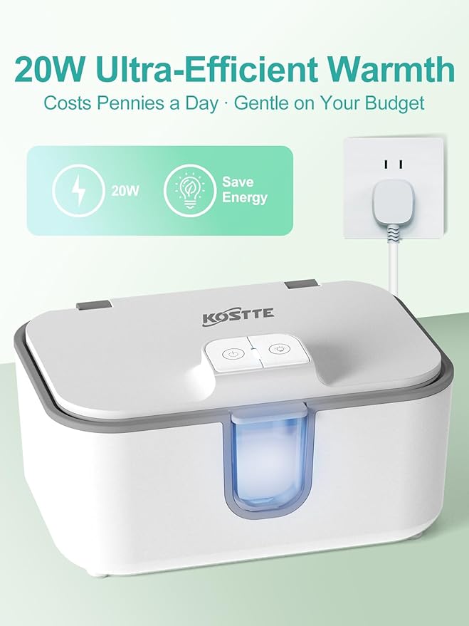 Baby Wipes Warmer, Larger Capacity Wipe Dispenser, Even Heating Diaper Wipe Warmer with Night Light, On/Off Switch, White