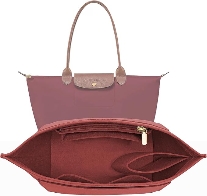 Felt Purse Organizer Insert for Longchamp Le Pliage M Handbag Insert (Vine Red, Medium)