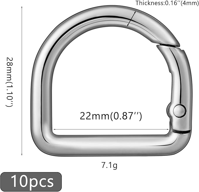 10pcs Metal D Ring Spring Key Hooks Keyring Clip for Keychain Buckle, Backpacks Handbag Purse Hardware, DIY Crafts