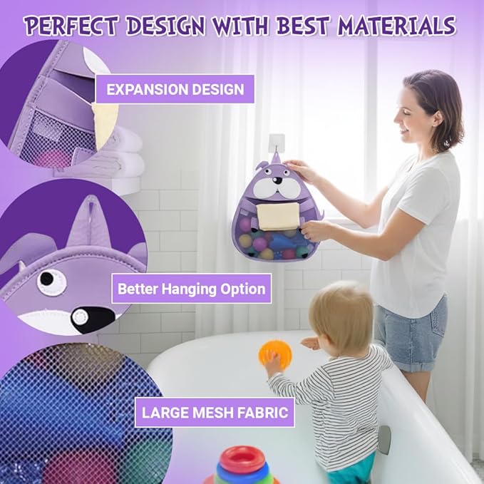 Baby Bath Toy Organizer, Mesh Shower Caddy with Suction Cups, Kids Bathroom Accessories Storage