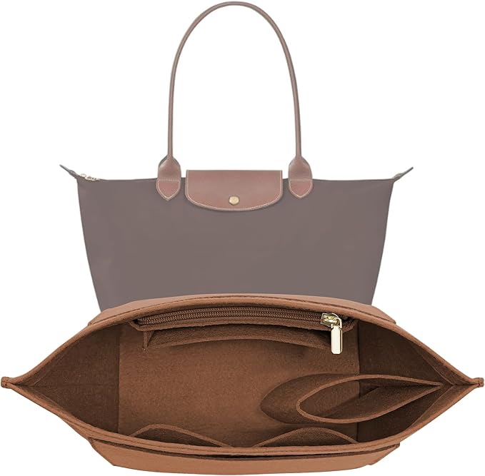 Purse Organizer Insert for Le Pliage Large Handbags Insert Organizer (Brown, Large)