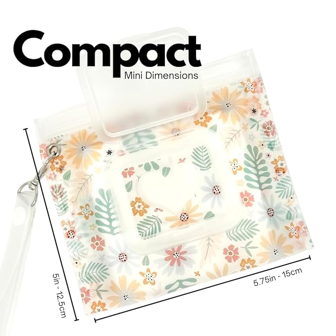 Portable & Refillable Wet Wipe Pouch - Reusable Baby Wipes Holder & Container, Mini Floral Love, 2pcs