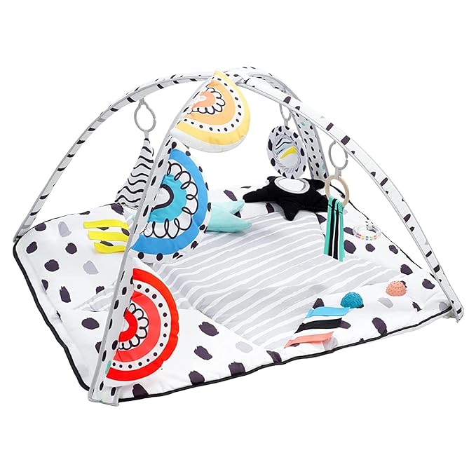 LADIDA Tummy Time Mat, Stage Based Baby Play Gym, Multi-Sensory & Motor Skills Development Baby Play Mat with 12 Toys, Portable Activity Mat Designed for Newborns to Toddler, Easy to Install & Clean