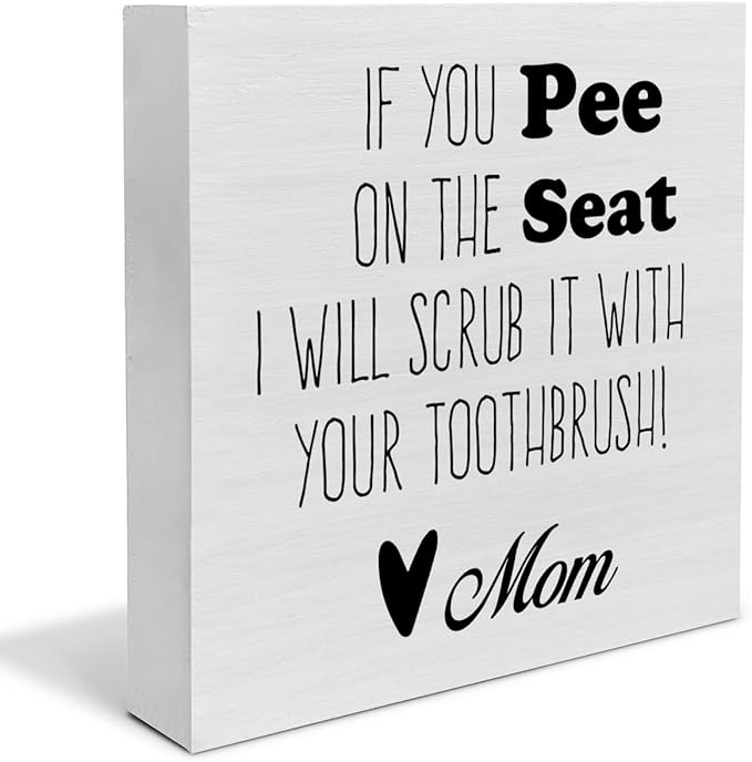 Country Farmhouse Bathroom Wood Box Sign Decor Desk Sign Humor Bathroom Restroom Wooden Box Block Sign Home Shelf Wall Decoration Gift for Mom