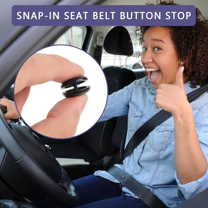 10 Sets Universal Fit Seatbelt Stopper Kit, Snap-on Seat Belt Button Stop, Car Accessories Plastic No Welding Required Seat Belt Buckle Button Prevent Seatbelt Clip from Sliding Down (Black)