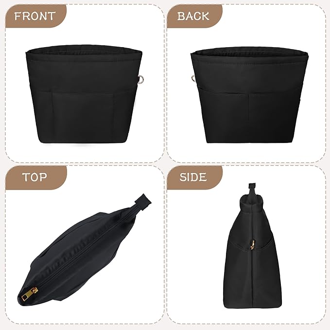 Vercord Purse Insert Organizers for Petite Tote Bag Organizer Insert Inside Handbag Shaper with Zipper Black