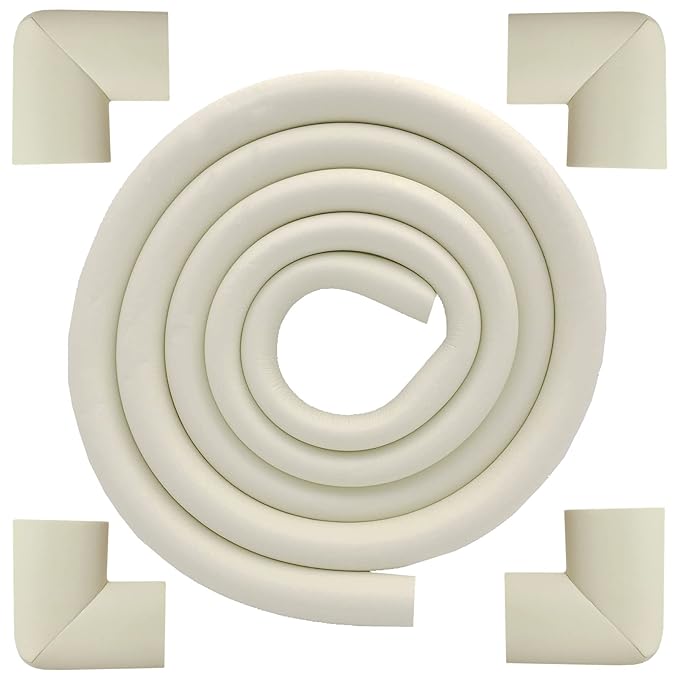 M2cbridge U Shape Extra Thick Furniture Table Edge Protectors Foam 6.5 Ft (Off White with 4 Corners)