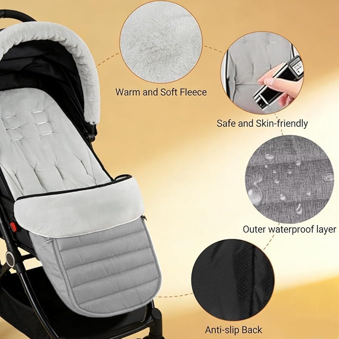 2 in 1 Baby Stroller Cushion Bunting Bag Removable Windproof Footmuff Toddler Warm Pushchair Seat Mat Cushion Outdoor Thicken Cushion Kids Warm Leg Protector Bag Stroller Liner