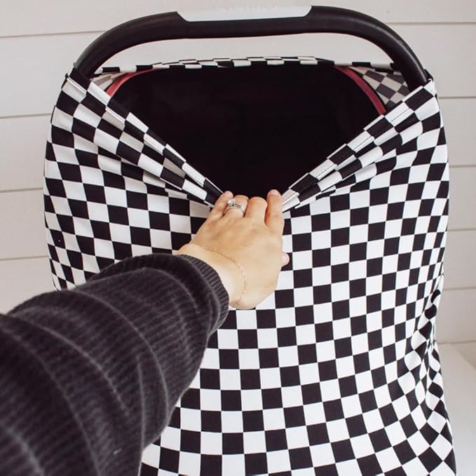 Little Jump Multi-use Baby Carseat Cover, Breathable Nursing Cover, High Stretchy Infant Carseat Canopy, Stroller Cover, Car Seat Covers for Bbies, Boys & Girls(Black Checkered)