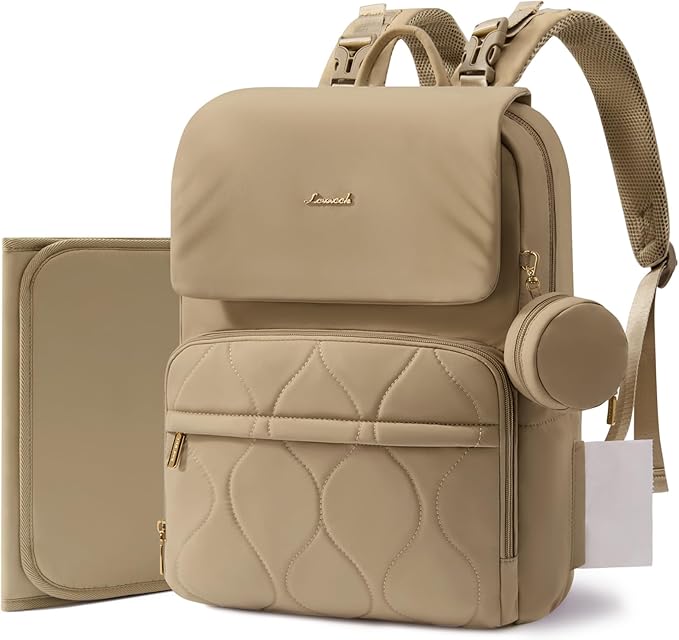 LOVEVOOK Diaper Bag Backpack, Baby Travel Bags for Boys & Girl, Toddler Waterproof Diaper Bag w/Changing Pad (Khaki, 15.6''-Small)