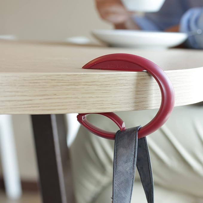 Bobino | Purse Hook | Purse Hook for Table & Clips for Hanging | Bag Hook & Purse Holder | Purse Hanger & Purse Storage | Purse Hook for Desk & Bag Holder for Table | Backpack Holder | Burgundy